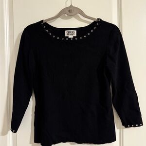 Chico's Elegant Black Blouse with Silver Details